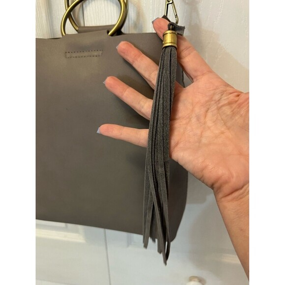Anthropologie Taupe Gray bracelet Satchel Crossbody Leather Tassel Solid Neutral - Picture 3 of 10